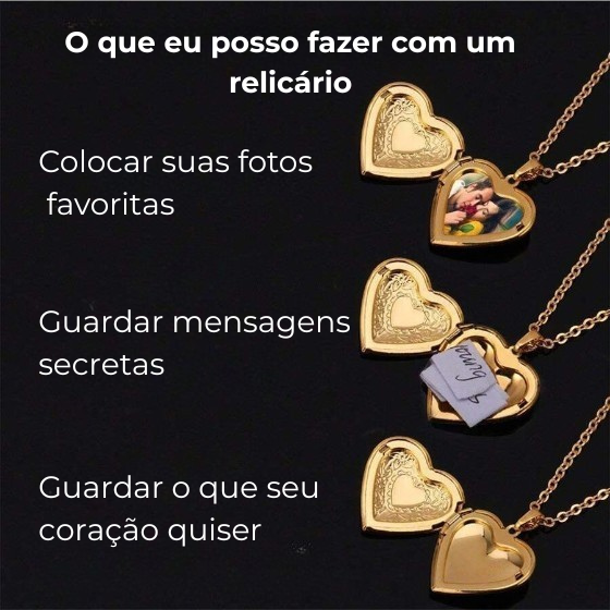 Colar Relicário Coração Singelo Nome e Foto