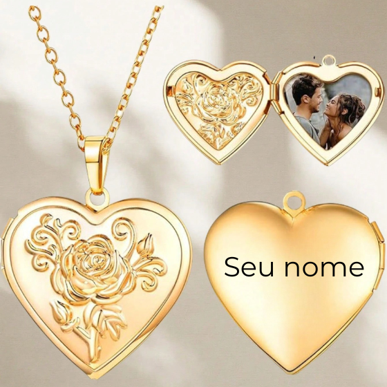 Colar Relicário Coração Singelo Nome e Foto