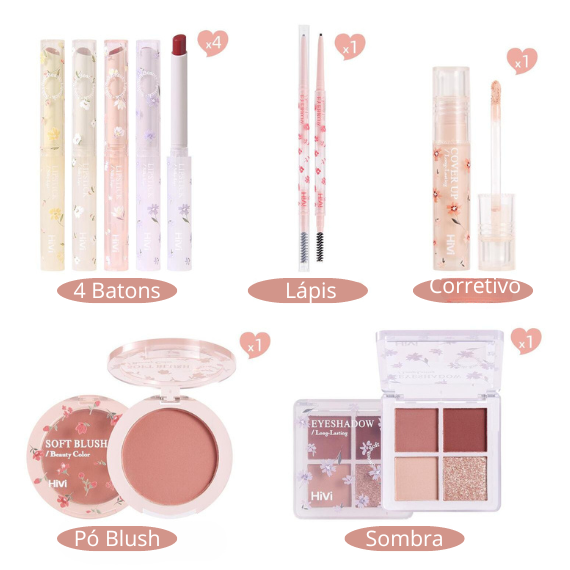 Kit de maquiagem Flower Make 8 pças - LolitaGlow